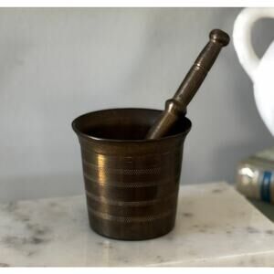 Vintage Solid Brass Mortar and Pestle Heavy Apothecary Kitchen Decor